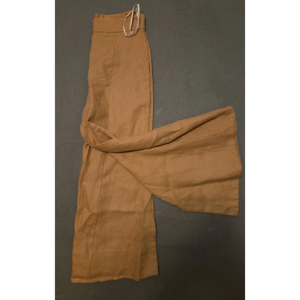 SHONA JOY Amanda Linen Wide Leg Palazzo Pants Brown Cumin Tan Size 6 Excellent